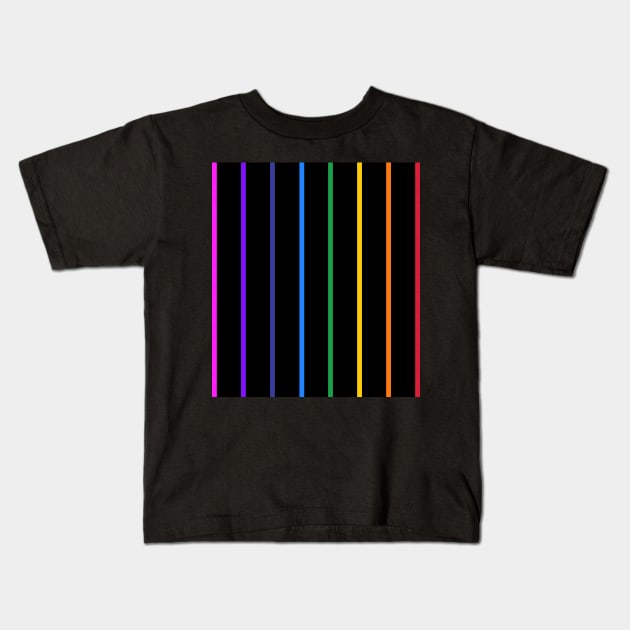 Vintage black and narrow rainbow stripes - vertical Kids T-Shirt by bettyretro